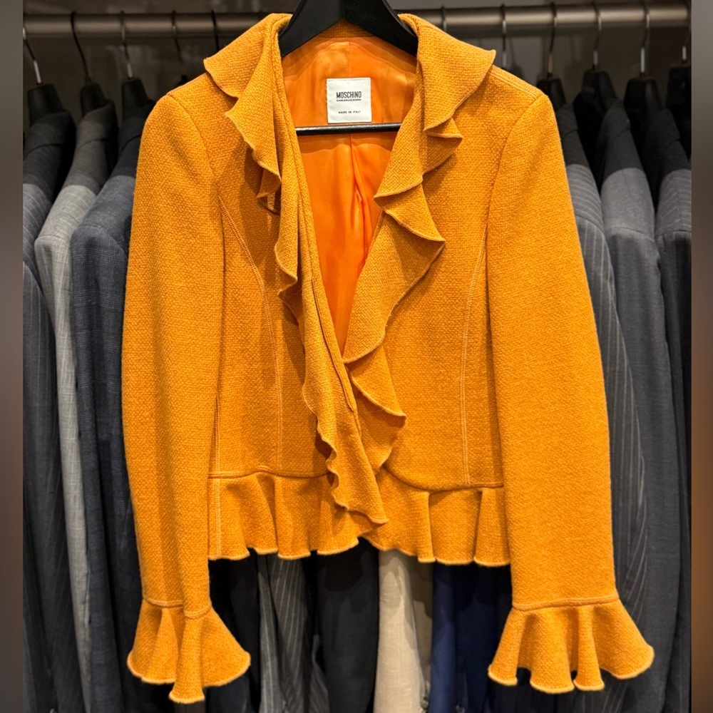 Moschino Women's Mustard Yellow Ruffled Blazer